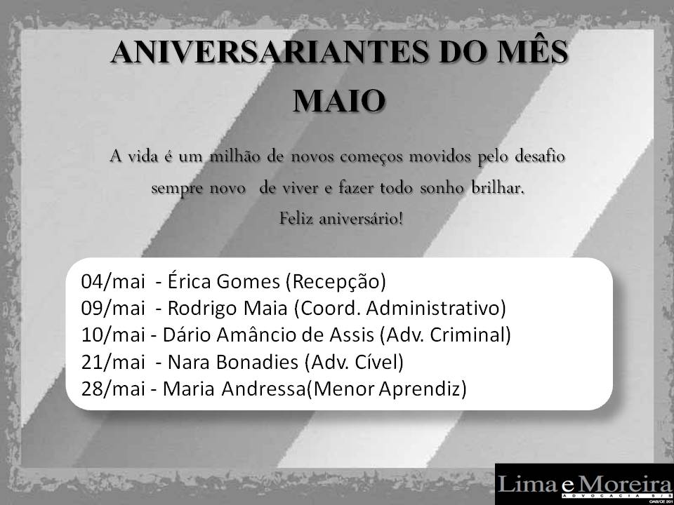 Aniversários Futuro MAIO 2019